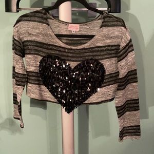 Gray with black strips cropped top with heart.